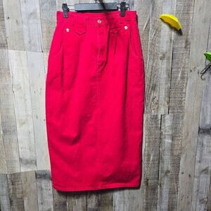 Ozark Mountain Vintage 80s Red Denim Western Maxi Skirt